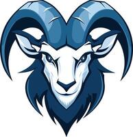 Bold and powerful, this stylized blue ram head logo is perfect for a sports team, brand, or business looking for a strong and confident visual vector