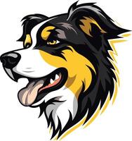 A fierce and friendly border collie head illustration with a playful expression, perfect for branding, logos, and pet related products vector