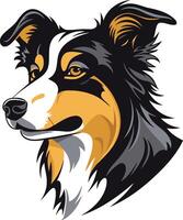 Cool, stylized illustration of a border collie, perfect for logos, branding, and pet related projects vector