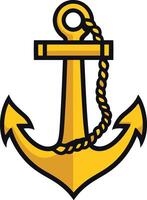 A simple yet striking illustration of a golden anchor with rope, perfect for nautical themes, branding, and designs needing a symbol of stability and strength vector