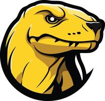 A fierce and dynamic mascot design featuring a yellow dinosaur head with sharp teeth, perfect for sports teams, gaming logos, and more vector