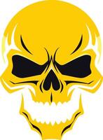 Bold yellow skull graphic with black eye sockets and a menacing grin vector