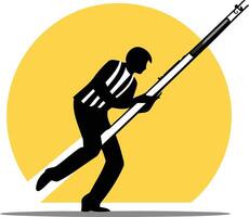 A silhouette of a man pushing a long pole upwards towards a bright yellow sun, symbolizing ambition, achievement, and overcoming obstacles vector