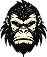 A fierce gorilla head with intense eyes, perfect for logos, t shirts, and branding vector
