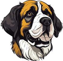 A friendly, cartoon style illustration of a bernese mountain dog's head, featuring a playful expression and adorable details vector