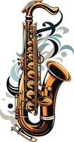Golden Saxophone with Abstract Background vector