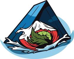 A stylized image of a wave crashing against a blue and black geometric shape, evoking a sense of power and movement vector