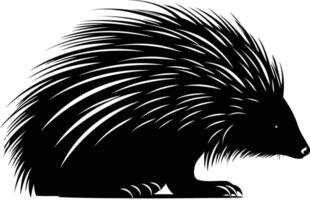 Black and white silhouette of a porcupine with its quills spread out vector