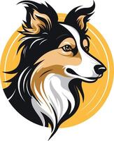 A striking illustration of a border collie's head in profile, with a distinctive black and white coat and brown markings vector