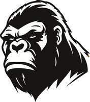 A powerful and fierce gorilla head illustration in black and white, perfect for branding, logos, and designs that need a strong, masculine vibe vector