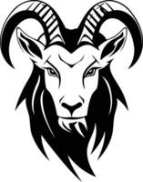 A striking black and white illustration of a goat head, perfect for tattoos, branding, or graphic design projects vector