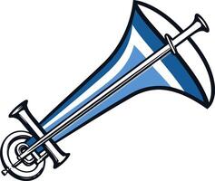A unique and striking logo design featuring a sword embedded within a trumpet vector