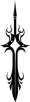 A sharp, stylized sword design in black and white vector