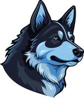 A striking portrait of a siberian husky, rendered in a bold, blue and black color scheme vector