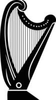 A simple, black and white silhouette of a celtic harp vector