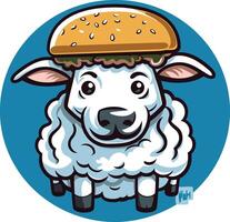 A cute cartoon sheep wearing a hamburger bun as a hat vector
