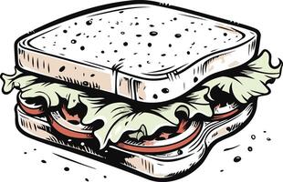 Cartoon Illustration of a Simple Sandwich vector