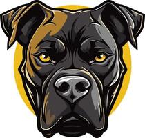A fierce and powerful black bulldog head, looking directly at the viewer with an intense gaze vector