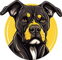 A close up illustration of a fierce and powerful black and tan pit bull dog, with a bold, confident expression vector