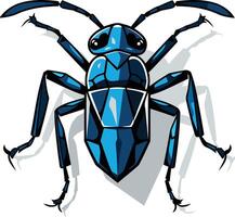 A striking blue beetle with geometric patterns, captured in a dynamic pose vector
