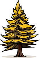 A cartoon illustration of a stylized pine tree with a yellow gold color scheme, perfect for adding a festive touch to your designs vector