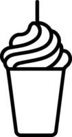 Simple line art illustration of a frozen yogurt or ice cream cup with a straw vector