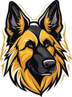 A fierce and proud german shepherd head, with a striking black and gold color scheme, perfect for logos, branding, and merchandise vector