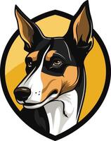 A bold and graphic illustration of a black and tan dog head, perfect for branding, merchandise, and pet related projects vector