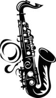 A bold and stylish silhouette of a saxophone with intricate detail vector