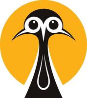 A simple, bold, and eye catching logo design featuring a stylized cassowary bird silhouette set against a bright yellow sun vector