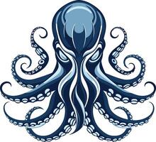 Powerful blue octopus illustration perfect for branding, t shirts, or any design project needing a fierce, aquatic element vector
