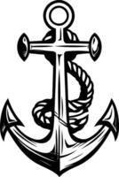 A classic black and white illustration of an anchor with a rope, perfect for nautical themed projects, tattoos, and branding vector
