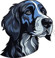 A striking illustration of a black and white dog's head, captured in a dynamic pose vector