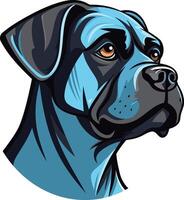 A striking illustration of a dog's head, with a blue and black color scheme vector