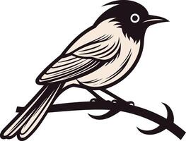 Black and White Illustration of a Bird on a Branch vector