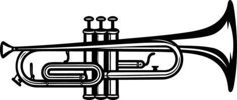A simple, black and white illustration of a trumpet, perfect for use in design projects related to music, jazz, or brass instruments vector
