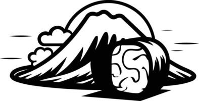 Stylized black and white illustration of a mountain with a large eye, perfect for logo design or graphic projects vector