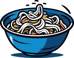 A cartoon illustration of a steaming bowl of noodles, perfect for menus, food blogs, and social media posts vector