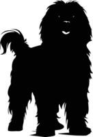 A simple yet striking silhouette of a fluffy dog, perfect for pet related designs, logos, or illustrations vector