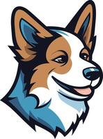 A friendly and playful cartoon illustration of a smiling corgi dog head, perfect for branding, merchandise, and social media vector