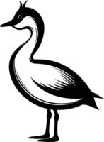 Simple black and white illustration of a bird with a long neck and beak, perfect for use in logos, branding, or design projects vector