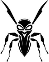 A bold, black and white illustration of an ant with a menacing expression, perfect for logos, branding, or gaming design vector