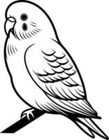 Black and white illustration of a parakeet perched on a branch vector