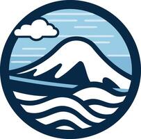 A minimalist and modern logo featuring a mountain peak rising from the sea, symbolizing strength, resilience, and connection to nature vector