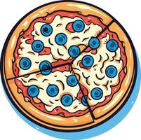 A cartoon style pizza with blueberry toppings, cut into slices vector