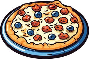 A cartoon style pizza with a unique topping combination, perfect for menus, food blogs, or social media posts vector