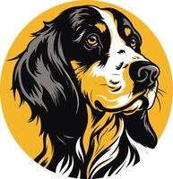 A striking, graphic illustration of a dog's head in a circular frame, perfect for pet related businesses, branding, or social media vector