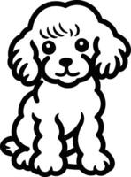 A simple, adorable line drawing of a poodle puppy sitting vector