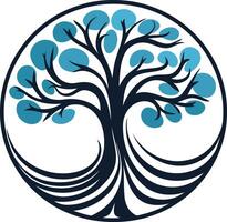 Abstract tree logo with stylized branches and blue leaves vector