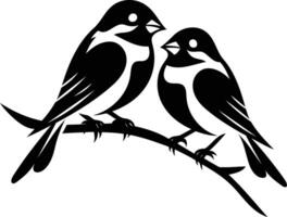 A simple, elegant silhouette of two birds perched on a branch vector